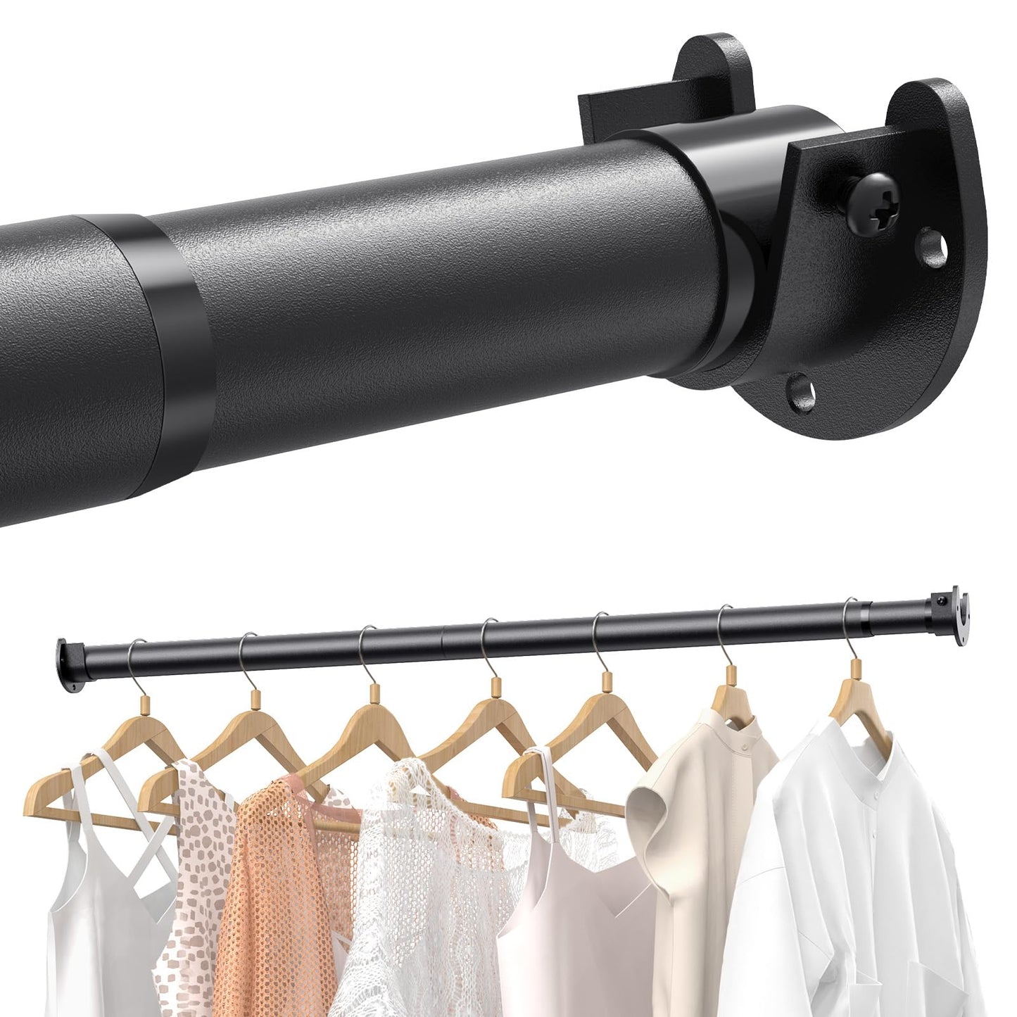 Wardrobe Rail, 43 to 135 CM Stepless Adjustable Metal Rails To Hanging Clothes, 3.3 CM Heavy Duty Wardrobe Rails and Fittings for Closet Wardrobes