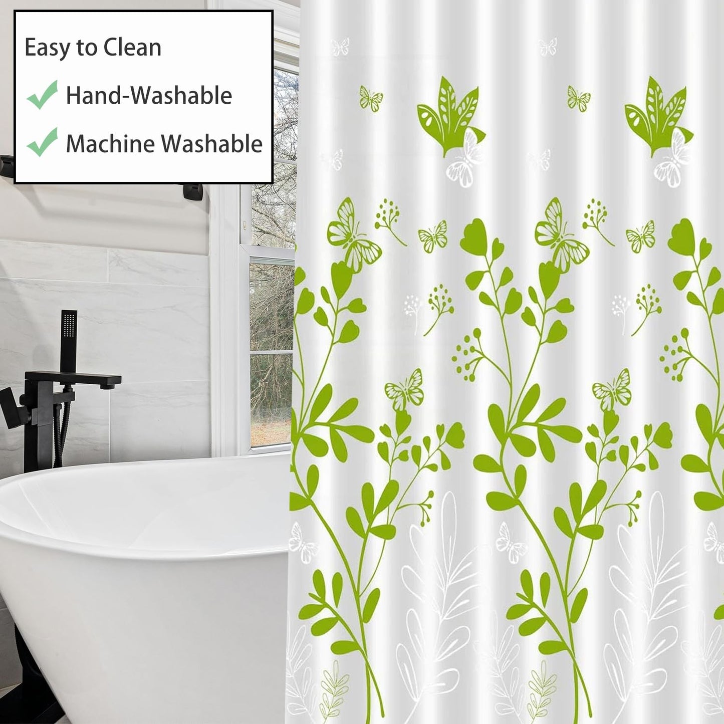 zhaoyeqing Shower Curtain for Bathroom, 100% PEVA Waterproof Anti-Mould Proof Resistant, Washable Bathroom Curtain, with 12 Pcs Curtains Hooks