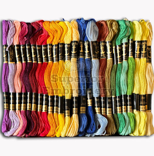 New Anchor Cotton Threads Beautiful Embroidery Cross Stitch 8m Each Skeins - Pack of 50 Skeins 100% Cotton Thread Assorted Colors Latest Eidtion Free