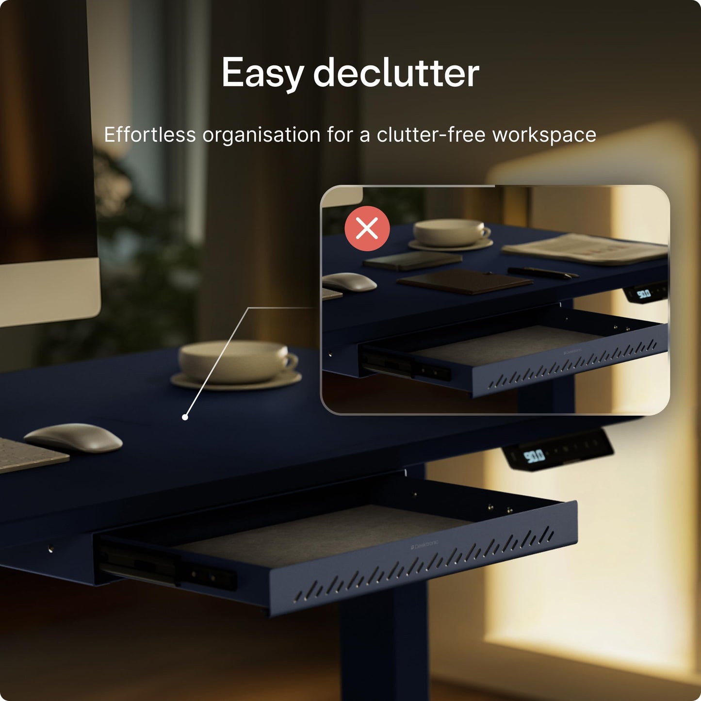 Desktronic Desk Drawer, Hidden Desk Organizer, Under-Desk Storage Drawer, Easy Installation, Space-Saving, Large Capacity, Metal
