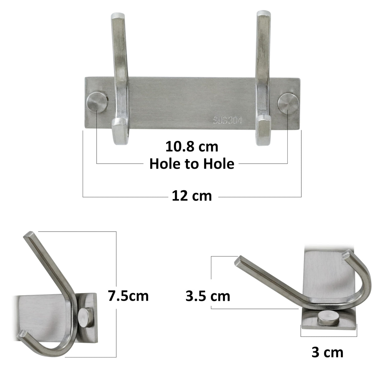 HONSKY Wall Coat Rack, Towel Rack, 12cm Metal Wall Coat Hanger with 2 Double Hooks 4 Single Hooks,for Hanging Coat, Hat, Bag, Towel