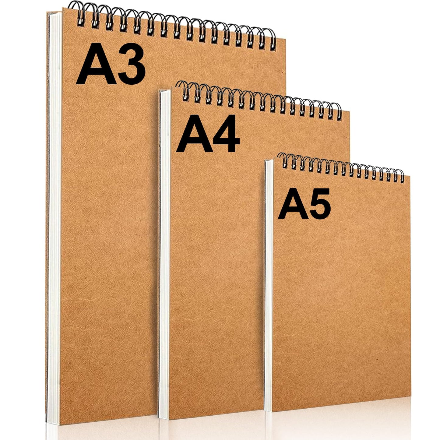 LOSYHU A3 A4 A5 Sketch Book 3pcs, 160gsm Spiral Bound Sketch Pad A3 Art Drawing Pads Hardback Kraft Cover Drawing Book Portrait Sketchbook for