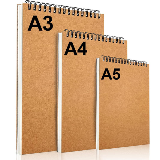 LOSYHU A3 A4 A5 Sketch Book 3pcs, 160gsm Spiral Bound Sketch Pad A3 Art Drawing Pads Hardback Kraft Cover Drawing Book Portrait Sketchbook for