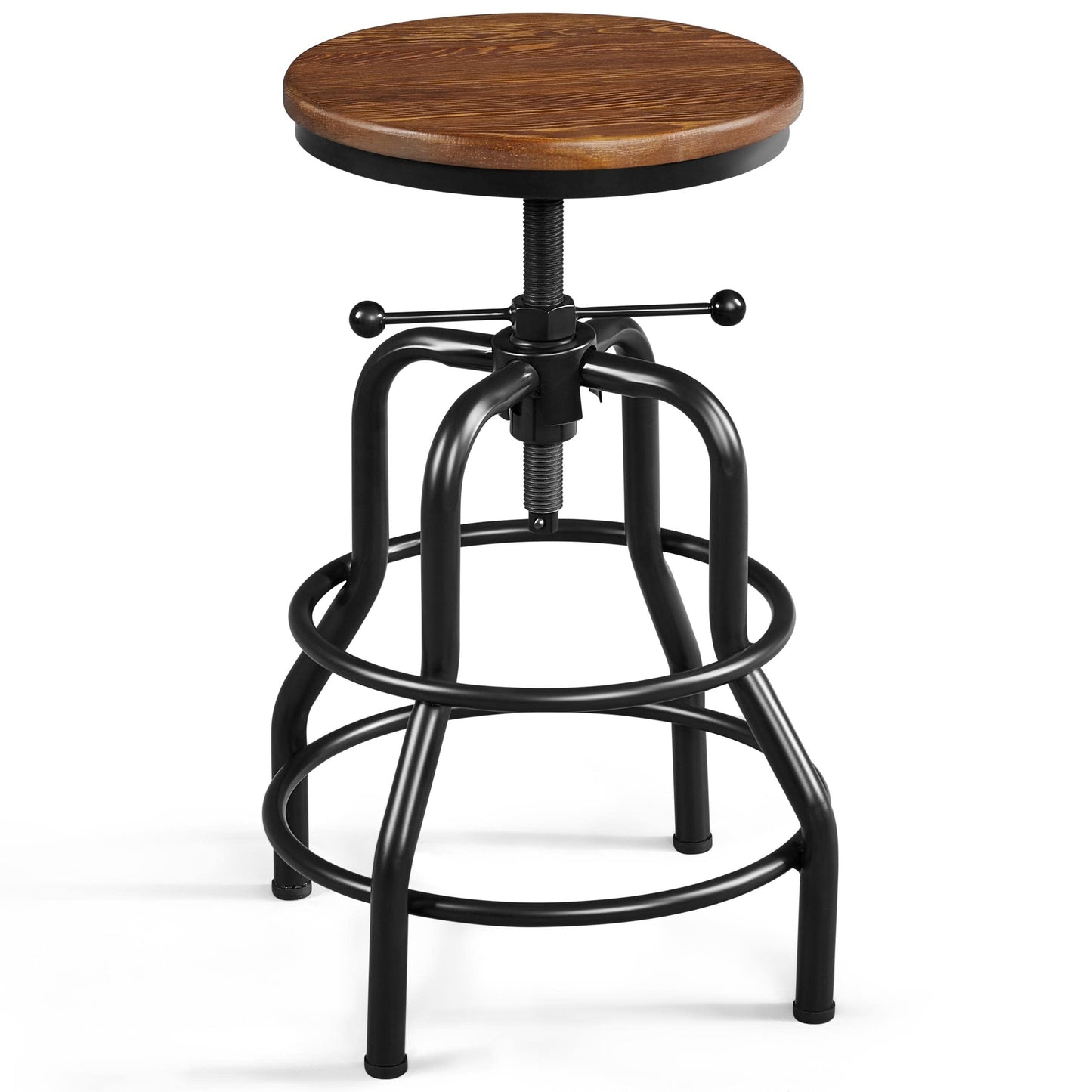 Yaheetech Vintage Round Adjustable Industrial Bar Stools, 1PCS Brown
