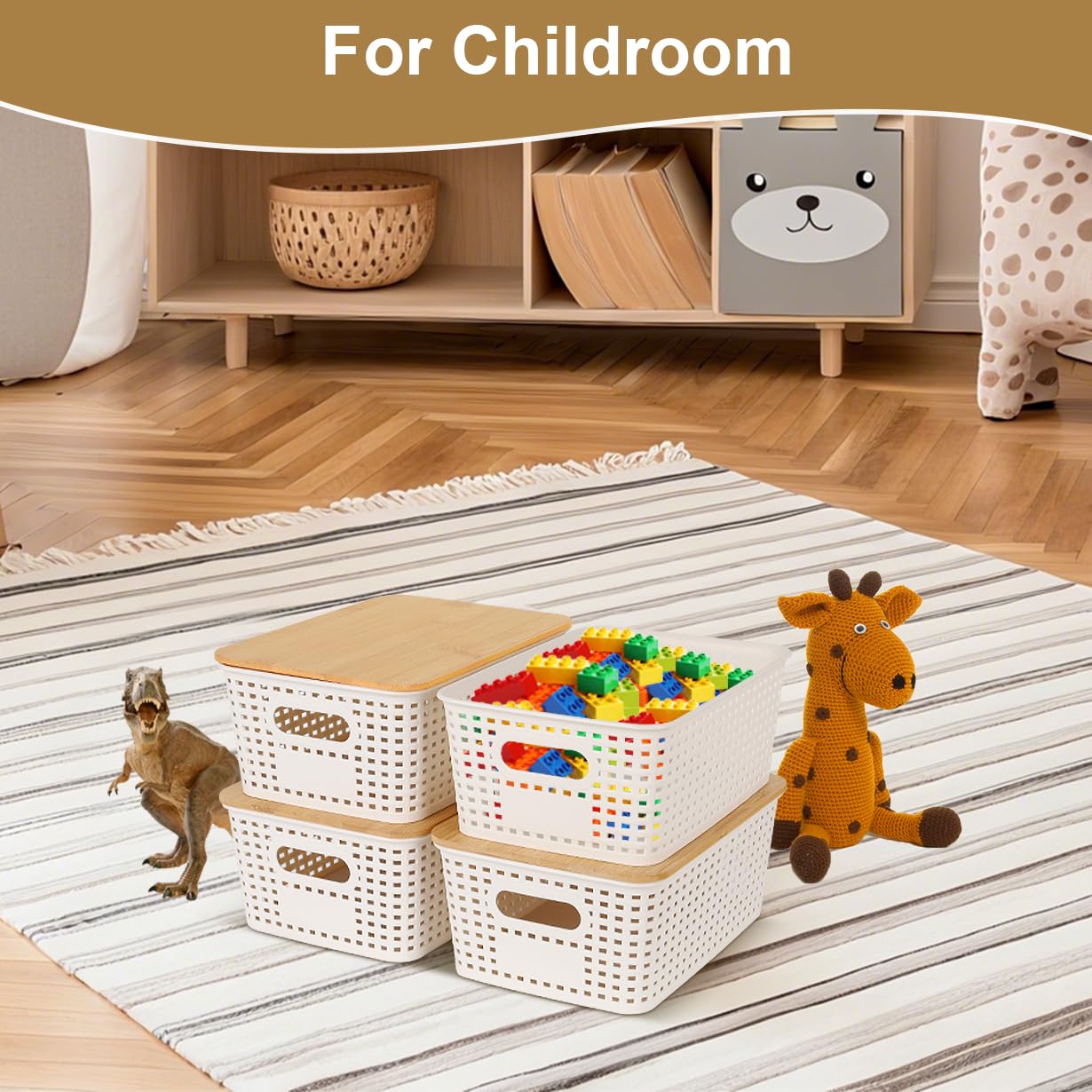 Nymblis 6Pcs Storage Boxes with Lids, Stackable Storage Baskets, White