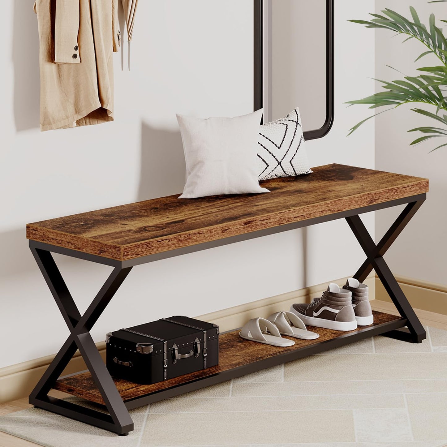 IBF Shoe Storage Bench Entryway shoe Benches for Hallway 120cm Rustic Brown