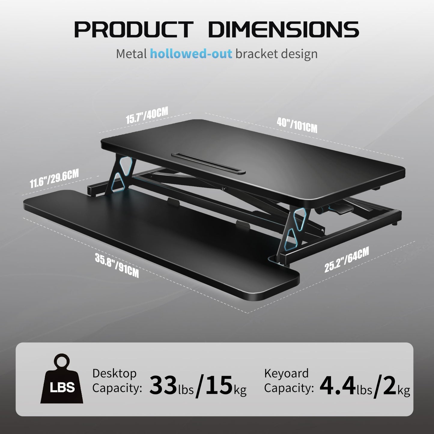 ERGOMAKER Height Adjustable Standing Desk Converter 101cm(40 Inch), Black