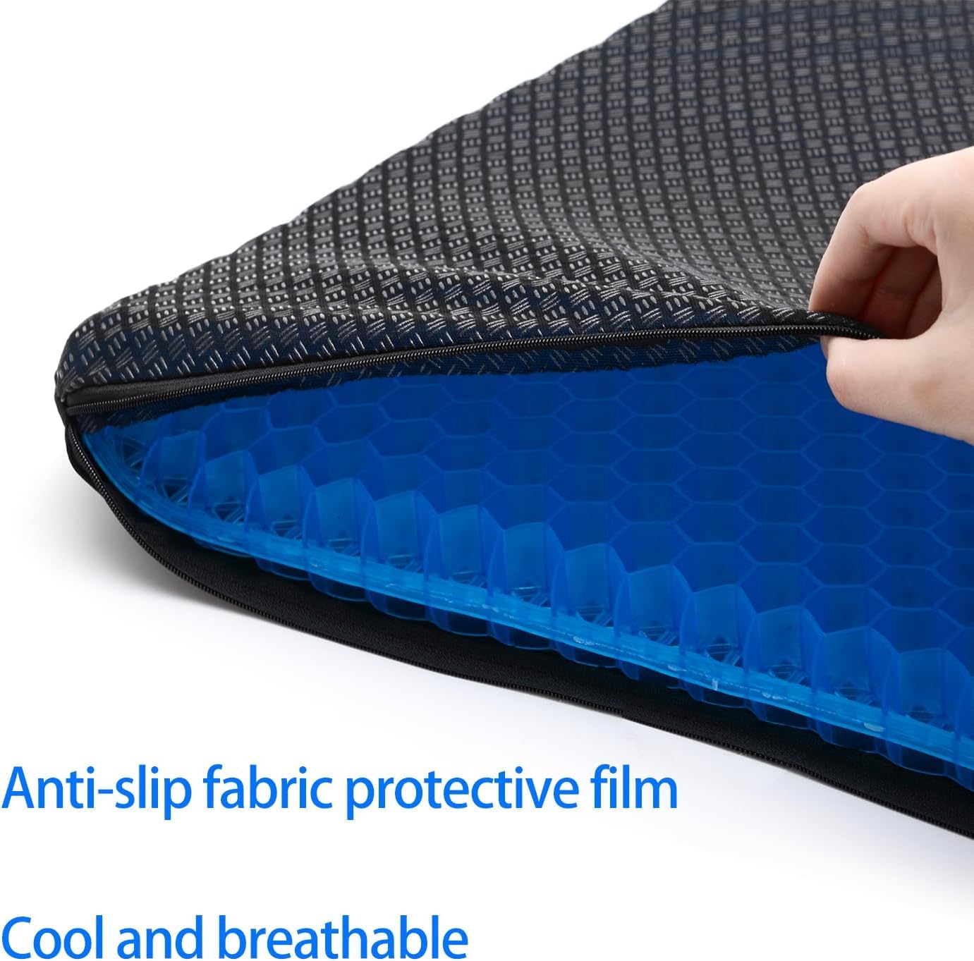 Boenkush New Gel Seat Cushion, Honeycomb Design Double Thick Gel Cushion with Relieving Back coccyx Pain Pressure
