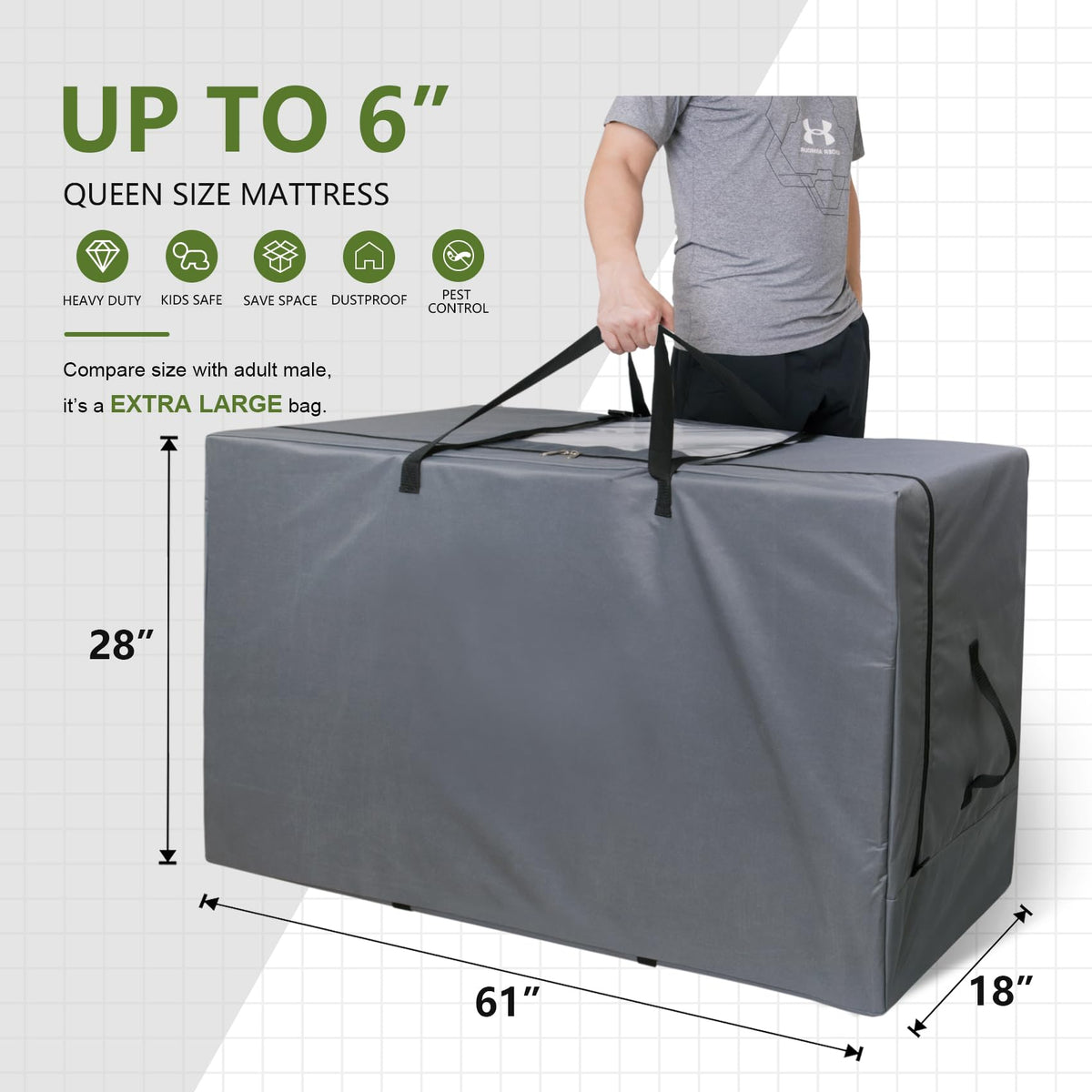 Cuddly Nest Folding Mattress Storage Bag - Heavy Duty Carry Case for Tri-Fold Guest Bed Mattress Fits 6" Queen Mattress