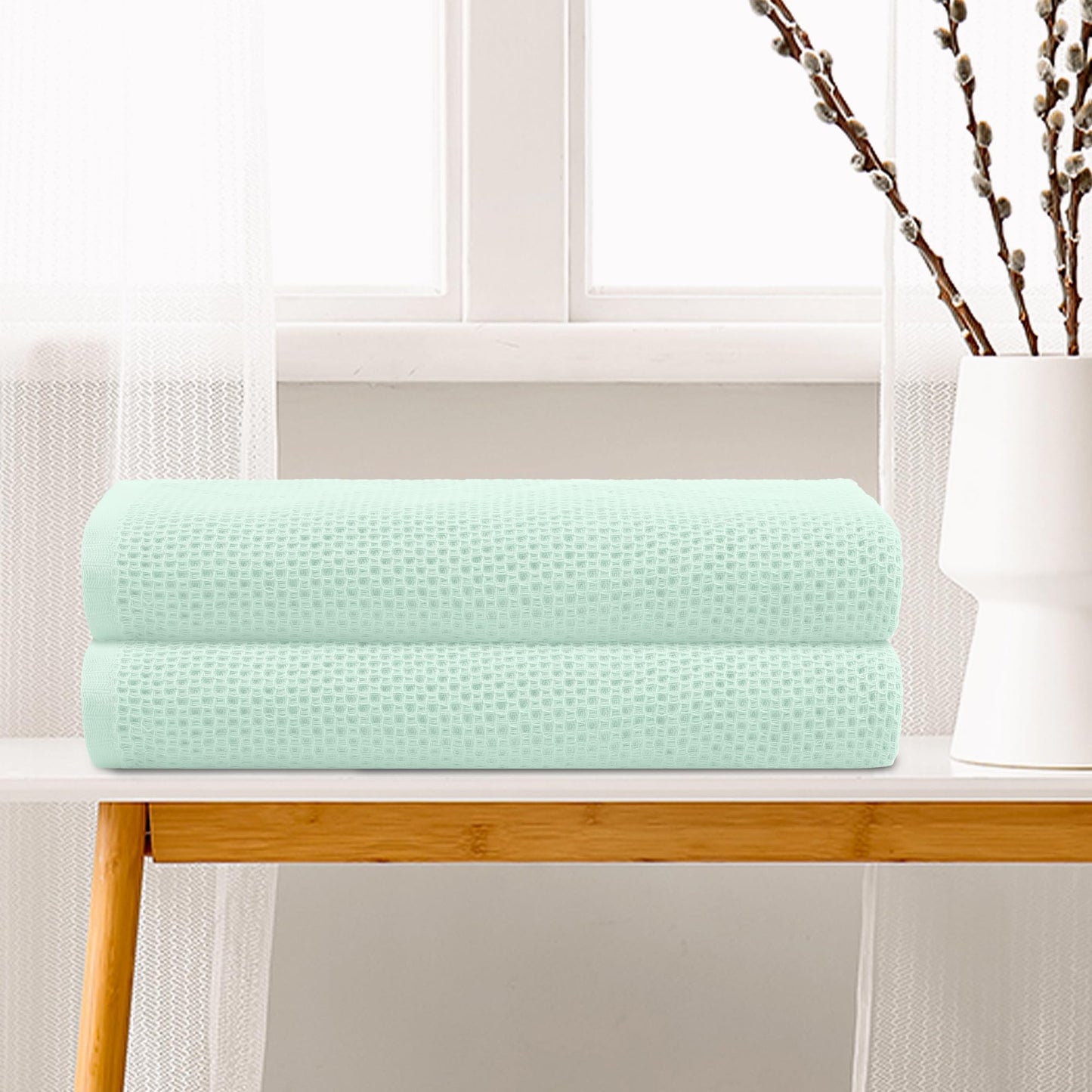 Uxcell Cotton Waffle Quick Dry Bath Towels 2 Pack for Bathroom Gym SPA