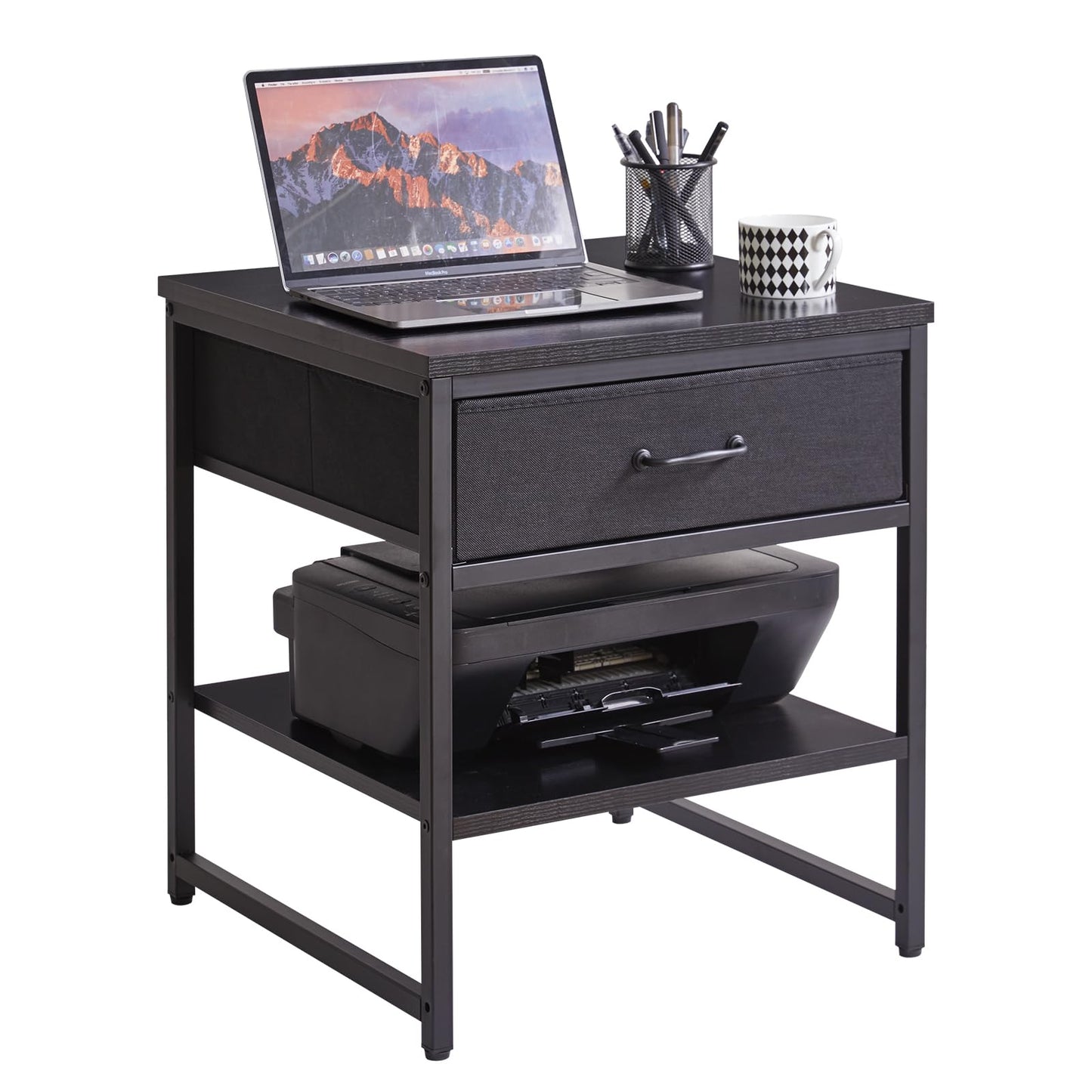 Aibiju Large End Table with Fabric Drawer, Adjustable Storage Shelf 20 inch, Square Tea Table, Dorm Fridge Stand, Large Printer Stand for Office