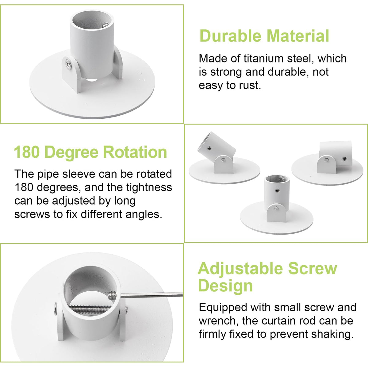 UFURMATE Shower Curtain Rod Bracket, 2Pcs 26mm Inner Diameter Titanium Steel Shower Curtain Rod Single Swivel Flange Curtain Rod Wall-Mount Bracket