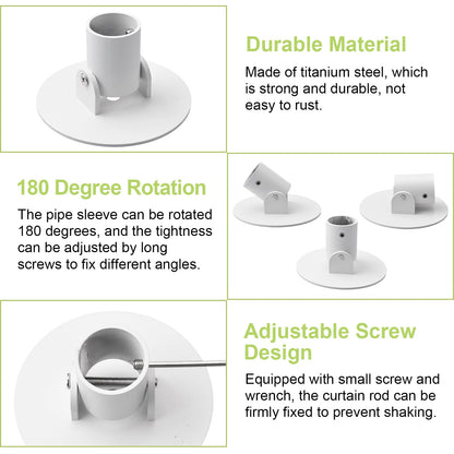 UFURMATE Shower Curtain Rod Bracket, 2Pcs 26mm Inner Diameter Titanium Steel Shower Curtain Rod Single Swivel Flange Curtain Rod Wall-Mount Bracket