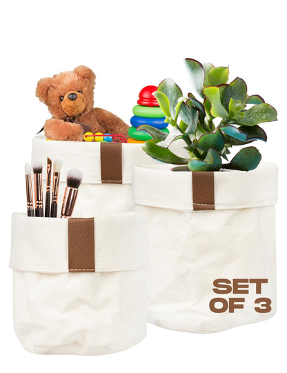 MOMO WAY Decorative Basket Bathroom Organiser Set of 3 Storage Boxes Fabric Baskets For Small Items As Towels and Cosmetics In 3 Sizes