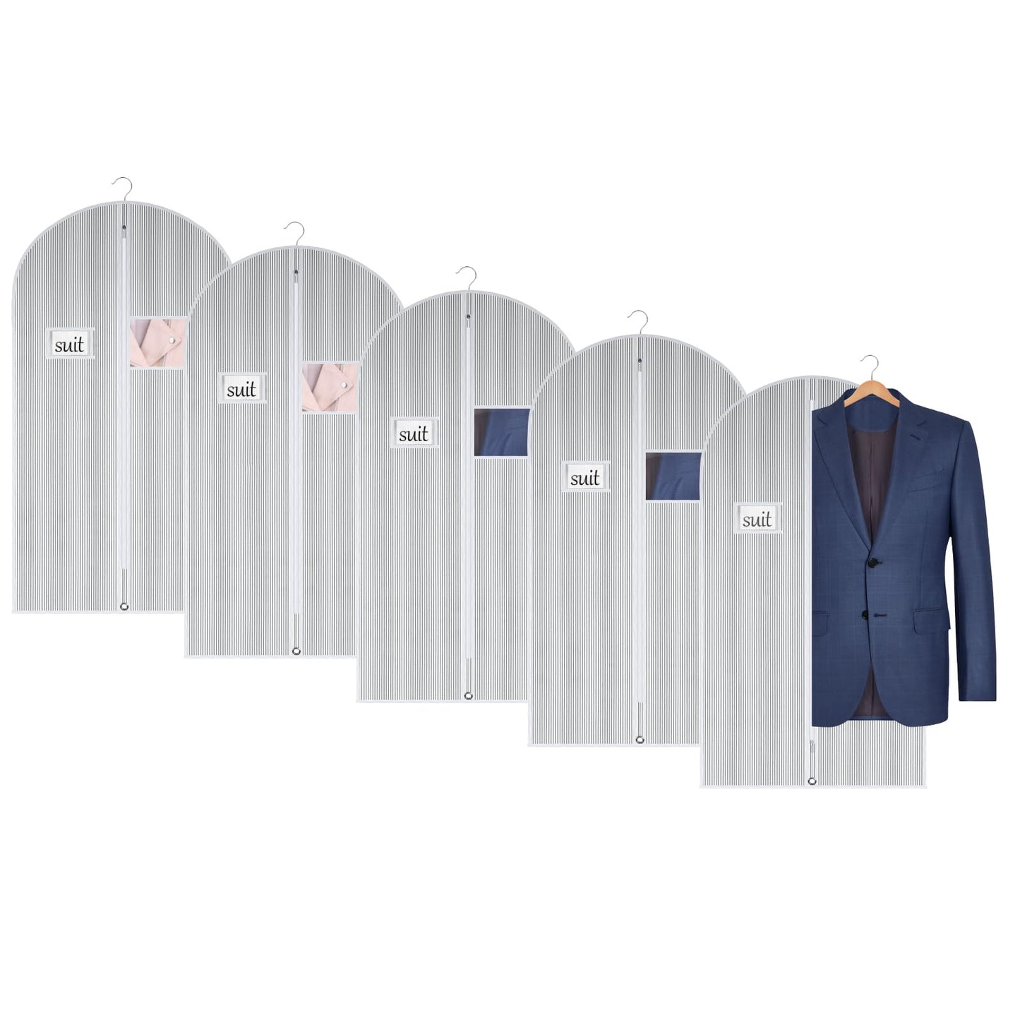 Univivi Garment Bag, 40 inch Clothes Covers, 5 Pack, White