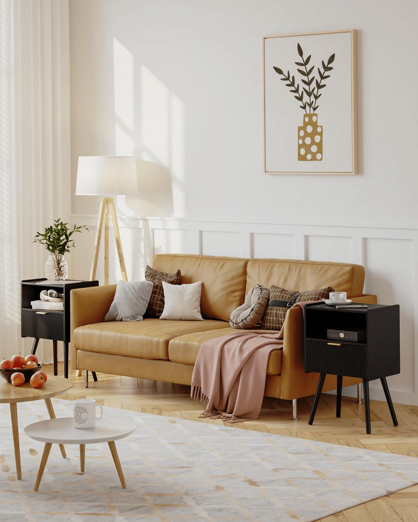 JERX Modern Bedside Table with Storage Drawer and Open Wood Shelf Nightstand for Living Room, Bedroom and Small Spaces