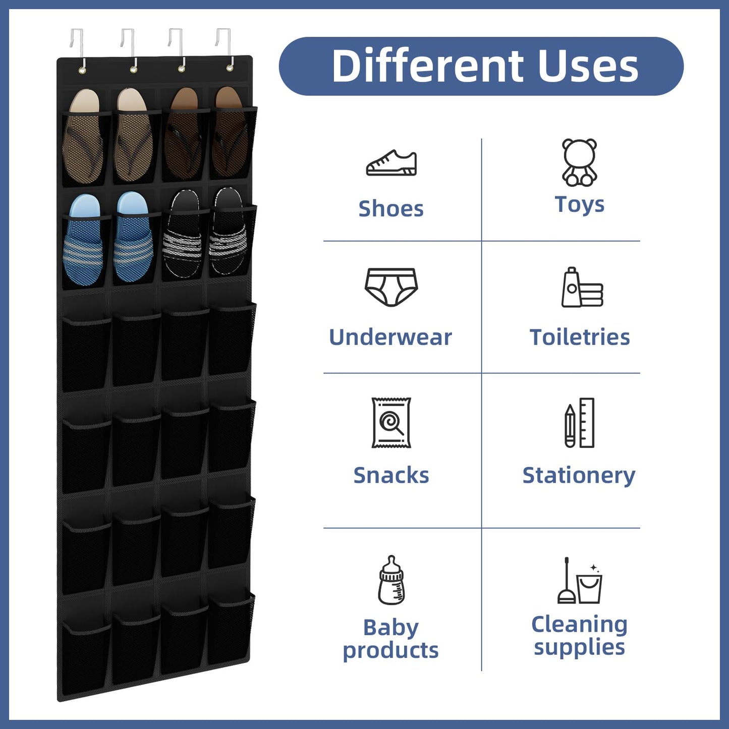 Dailyart Door Shoe Rack Hanging, 24 Large Pockets Hanging Shoe Storage