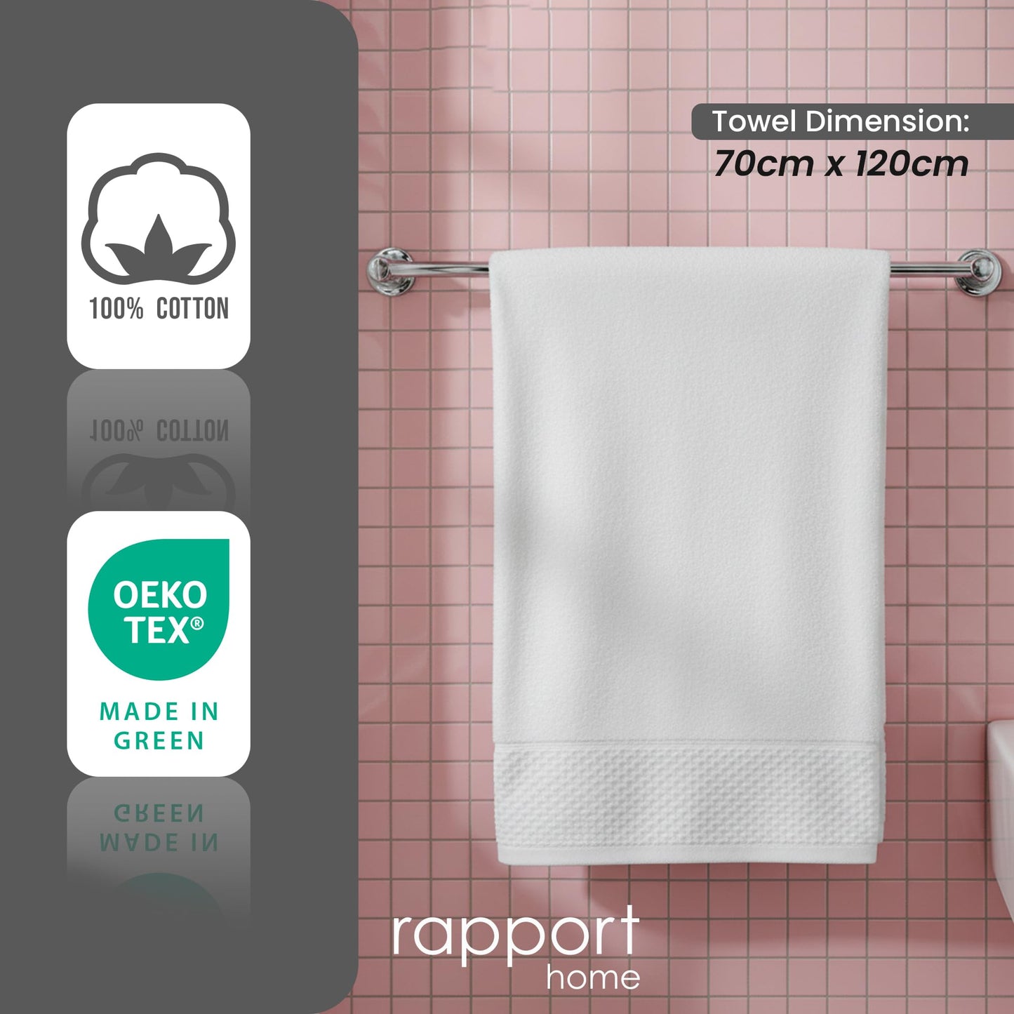 Rapport Home Eden Weave Bath Towels 2-Pack | White, 70x120cm | 100% Cotton 500gsm | Oeko-Tex Made in Green & BCI Certified