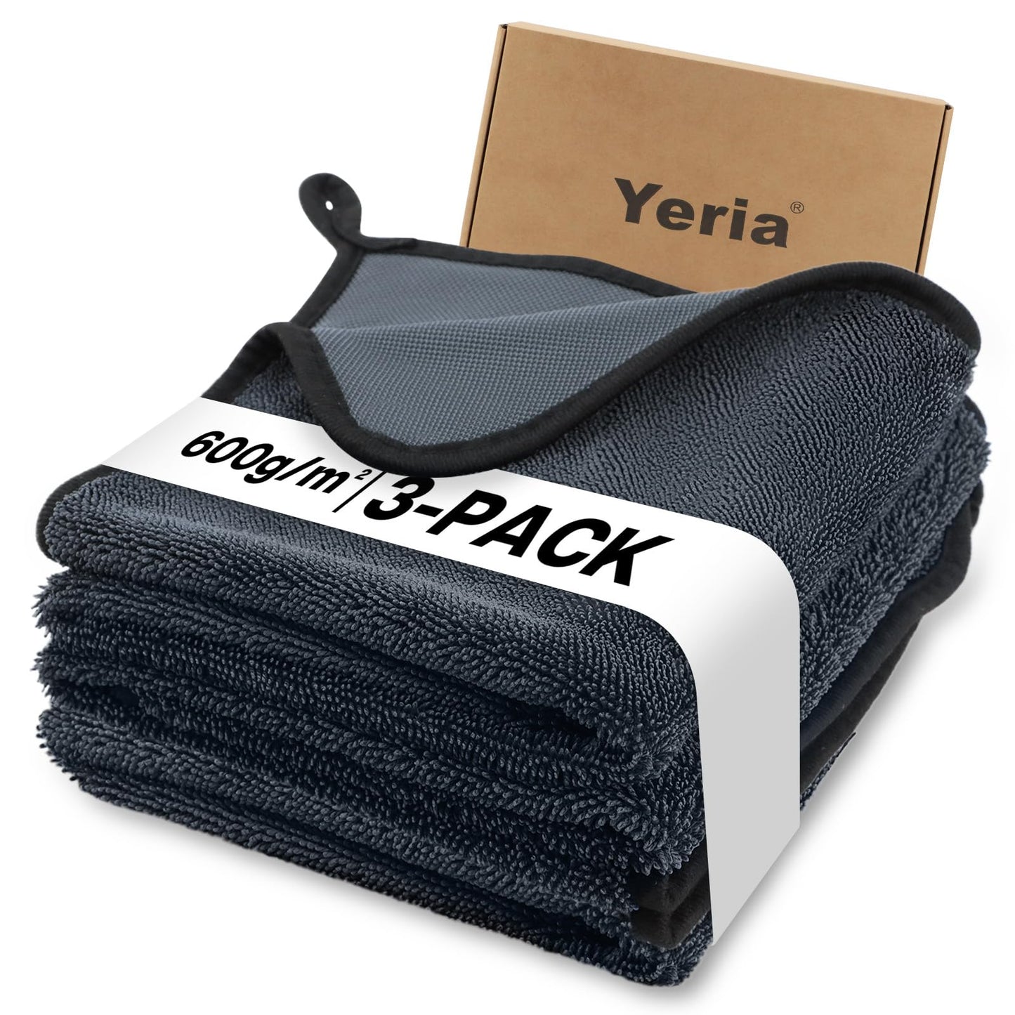 Yeria Professional Drying Towel Set, 3 x XXL Microfibre Cloths 600 g/m², High Density Fabric for Shower Cubicles and Cars, Streak-Free