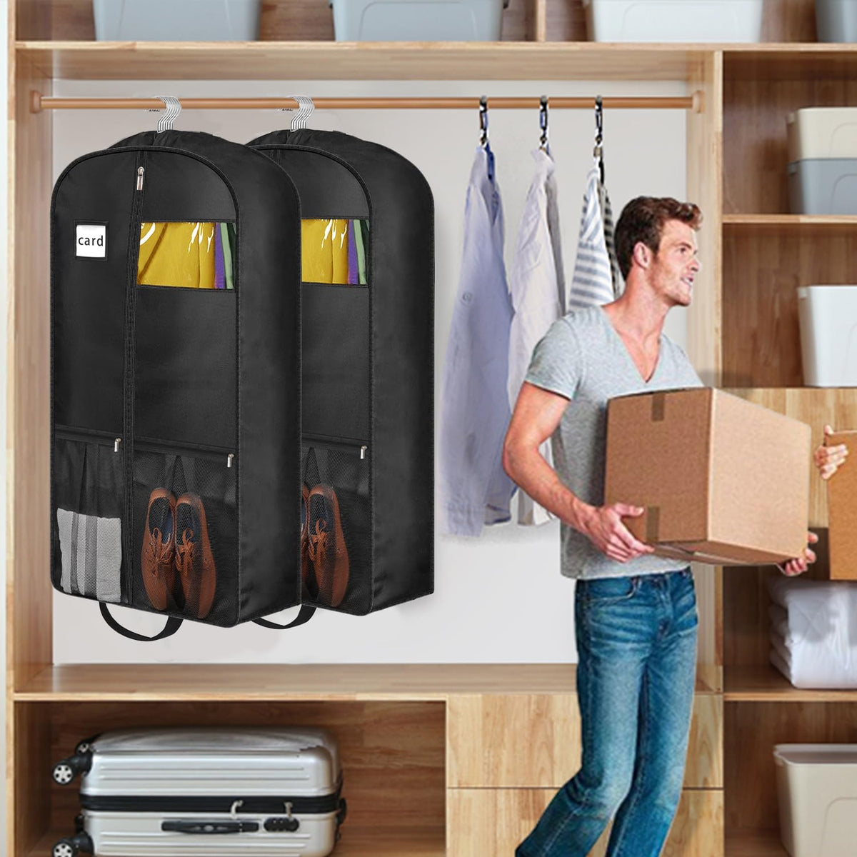 43" Heavy Duty Garment Bags for Travel 6.5" Gusseted Suit Bags for Closet Storage 2 Handles Hanging Clothes Bag with Pocket Cover for Shirts, Coats