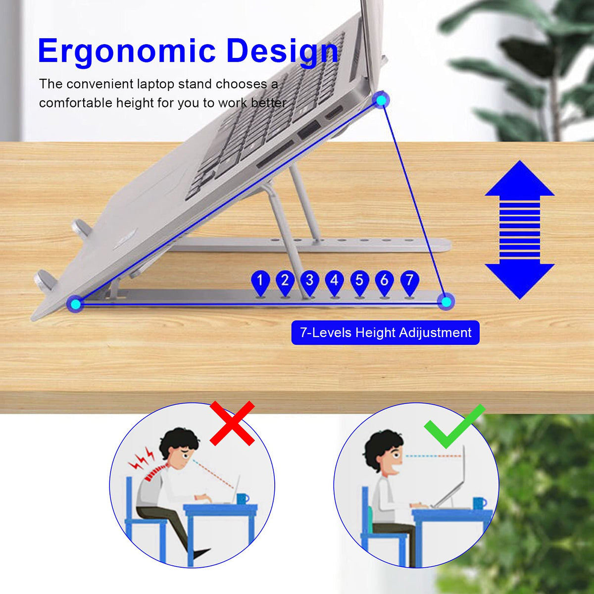 YIKUROOS Laptop Stand, Laptop Stand for Desk, Adjustable Ergonomic Portable Aluminum Laptop Stand, 7 Angle Anti-Slip Computer Stand