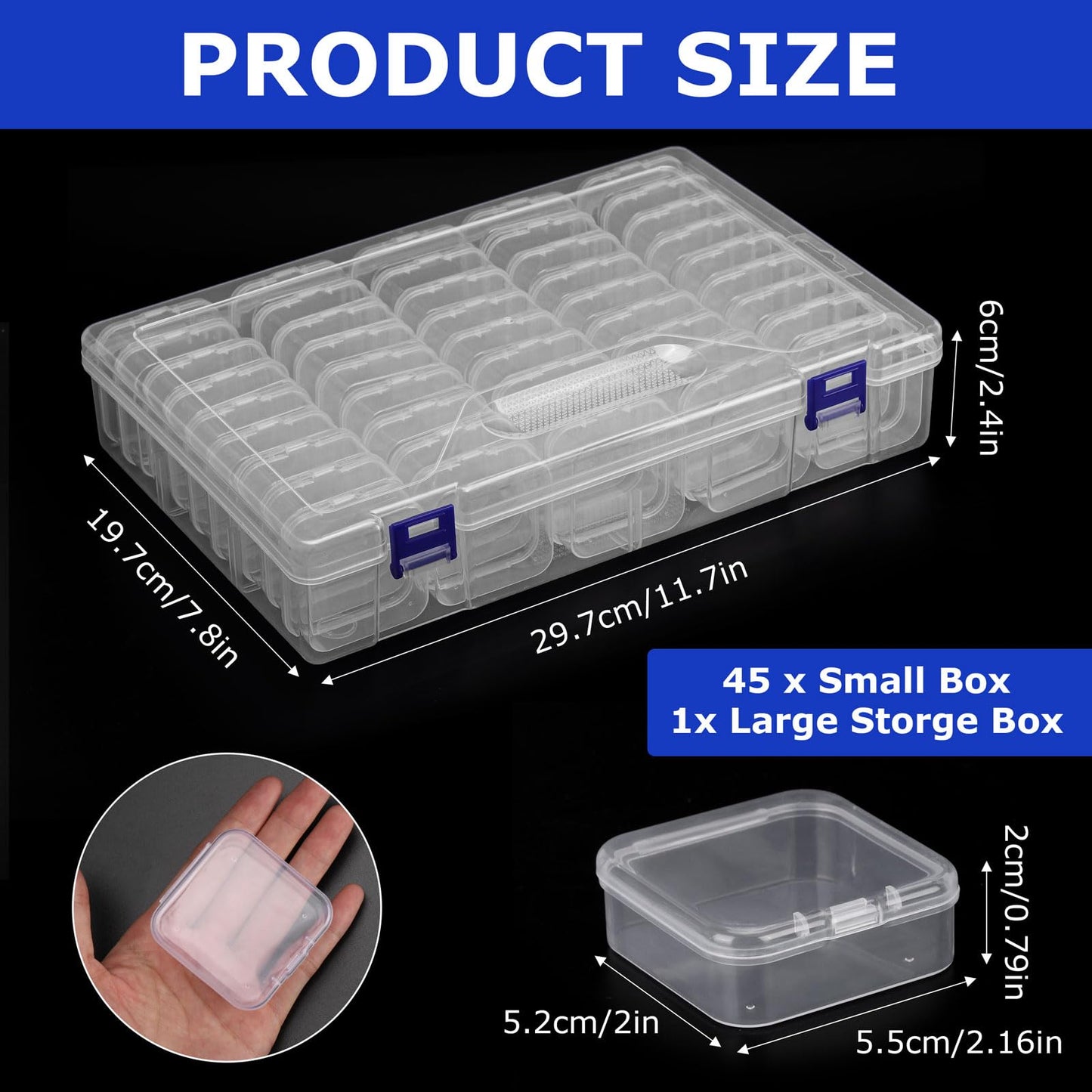 46 Pcs Bead Organizer Box Plastic Storage Box and Rectangle Plastic Cases