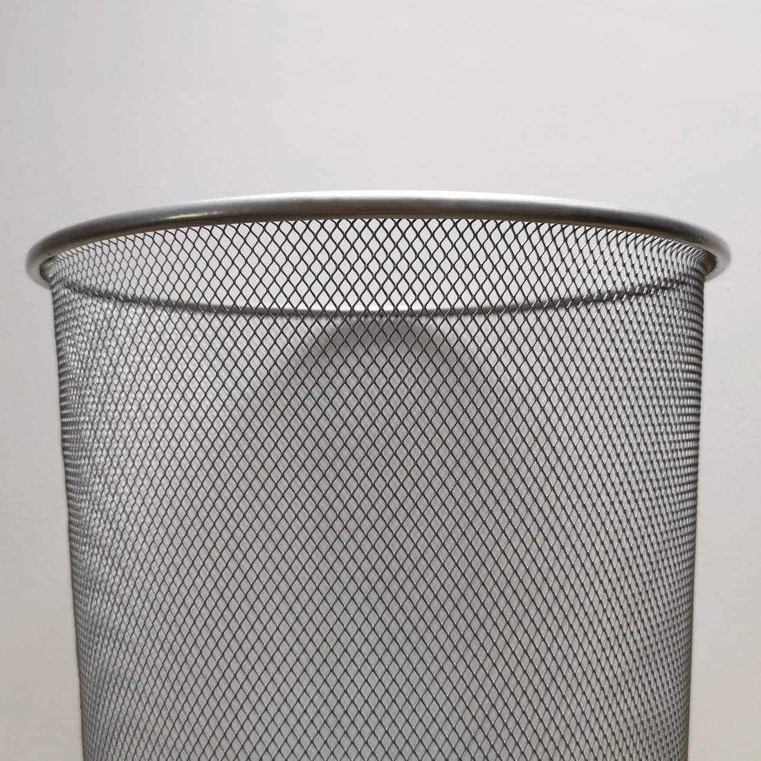 D.RECT Round Mesh Bin Silver 12L – Metal Wastepaper Basket for Office & Home – Breathable Design, Anti-Rust Coating, Leakproof Bottom