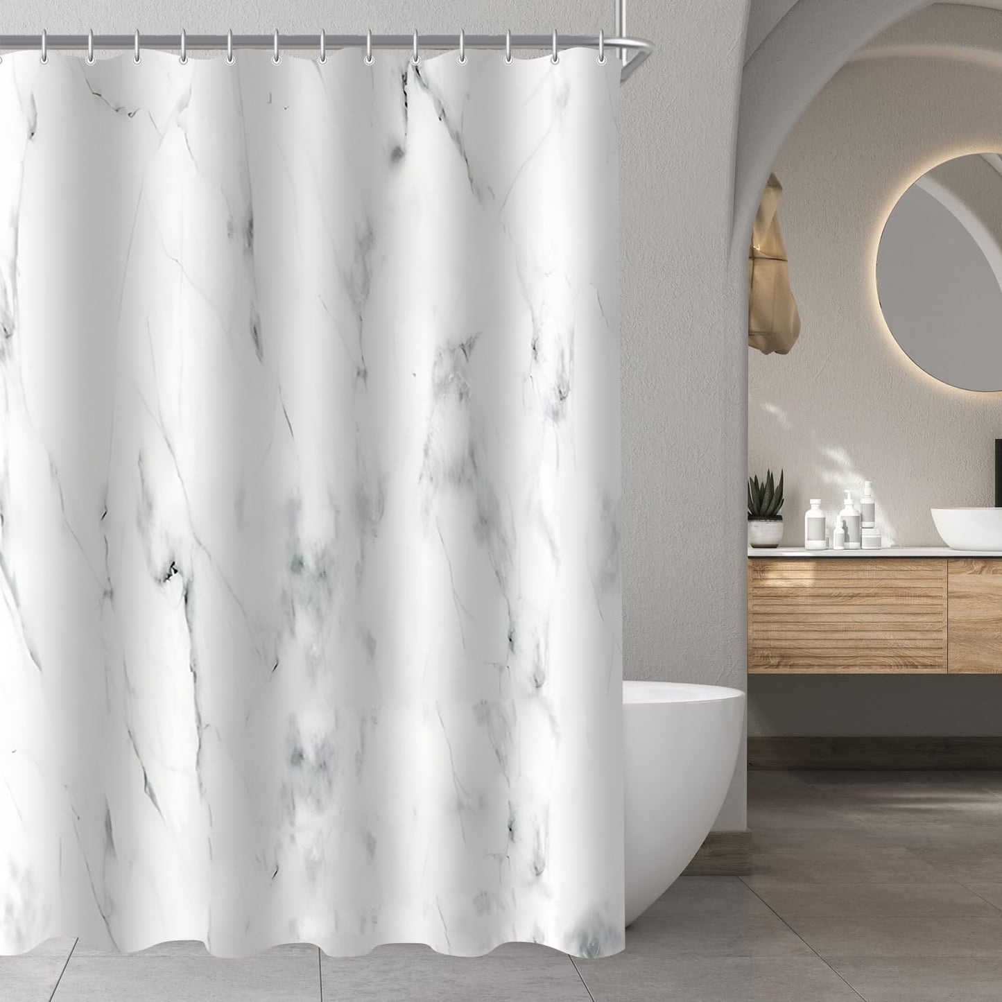 Lerores Shower Curtain, 120 x 200 cm, Marble, Weighted Hem, Anti-Mould Textile, Waterproof