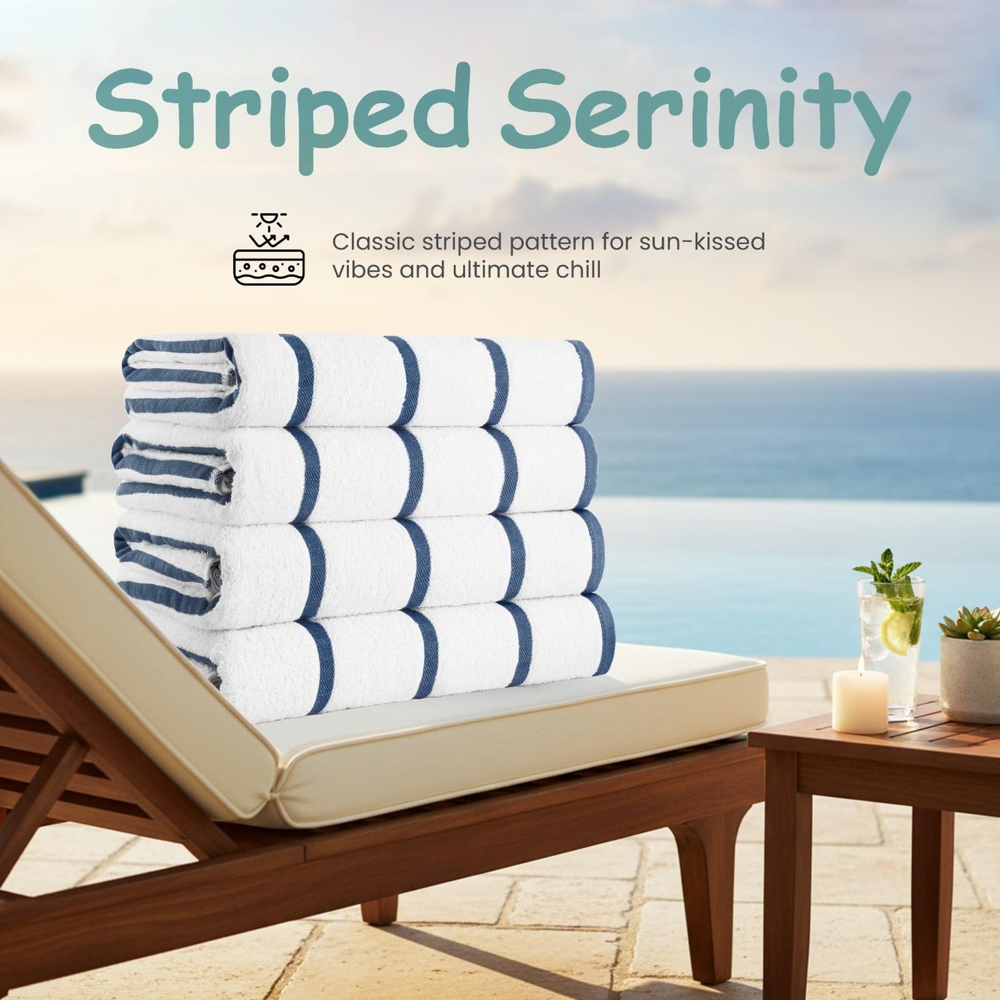 CASA COPENHAGEN Cabana Pool 4-piece set of large bath towels, 76x152 cm, 550 GSM, designed in Denmark, made from soft Egyptian cotton for bathroom