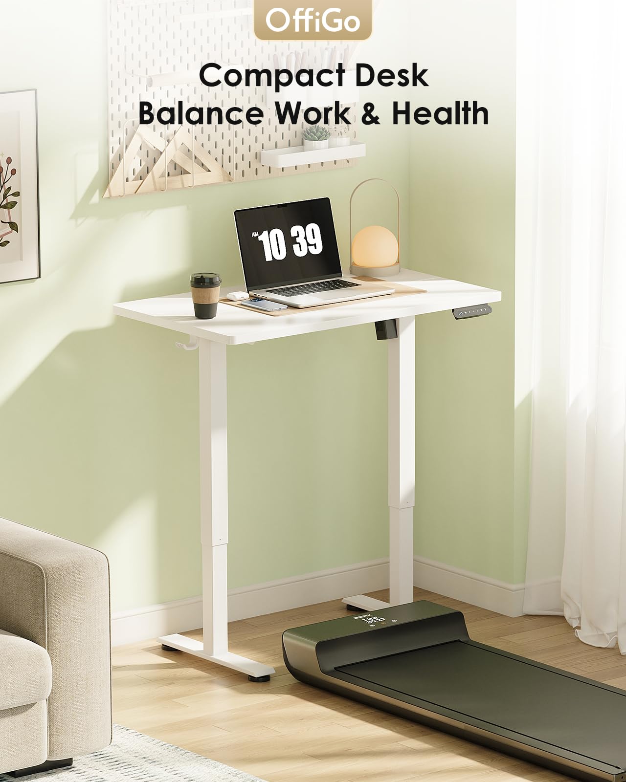 OffiGo Standing Desk, Small Height Adjustable Desk with 3 Memory Heights