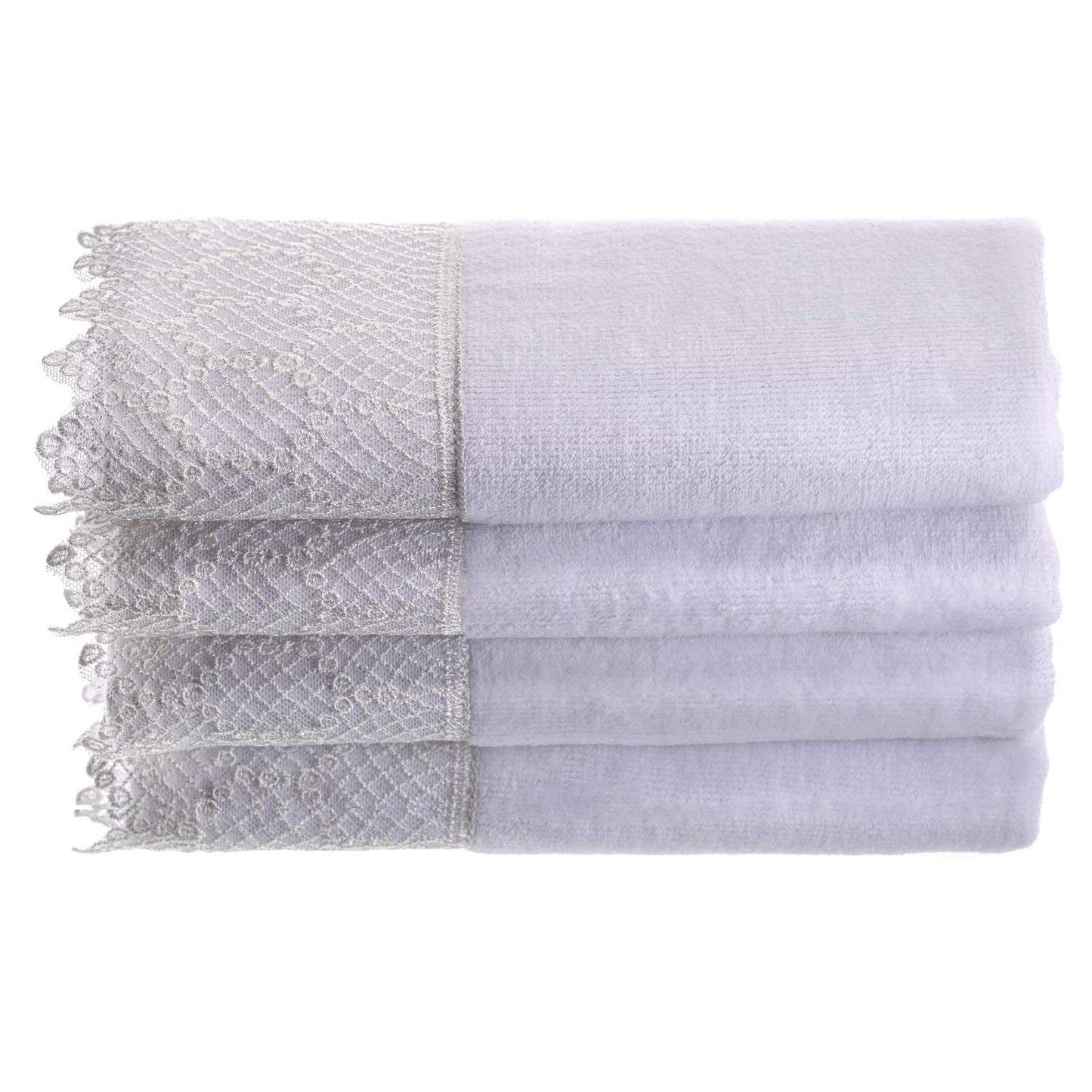 Creative Scents Fingertip Towels (11x18 inches)– Towel Set of 4- Extra Absorbent 100% Cotton- Soft Velour Finish- Gorgeous Lace Trim- Machine