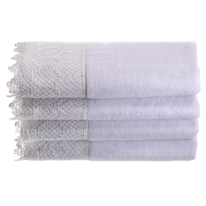 Creative Scents Fingertip Towels 11x18 inches– Towel Set of 4- Extra Absorbent 100% Cotton- Soft Velour Finish- Gorgeous Lace Trim- Machine
