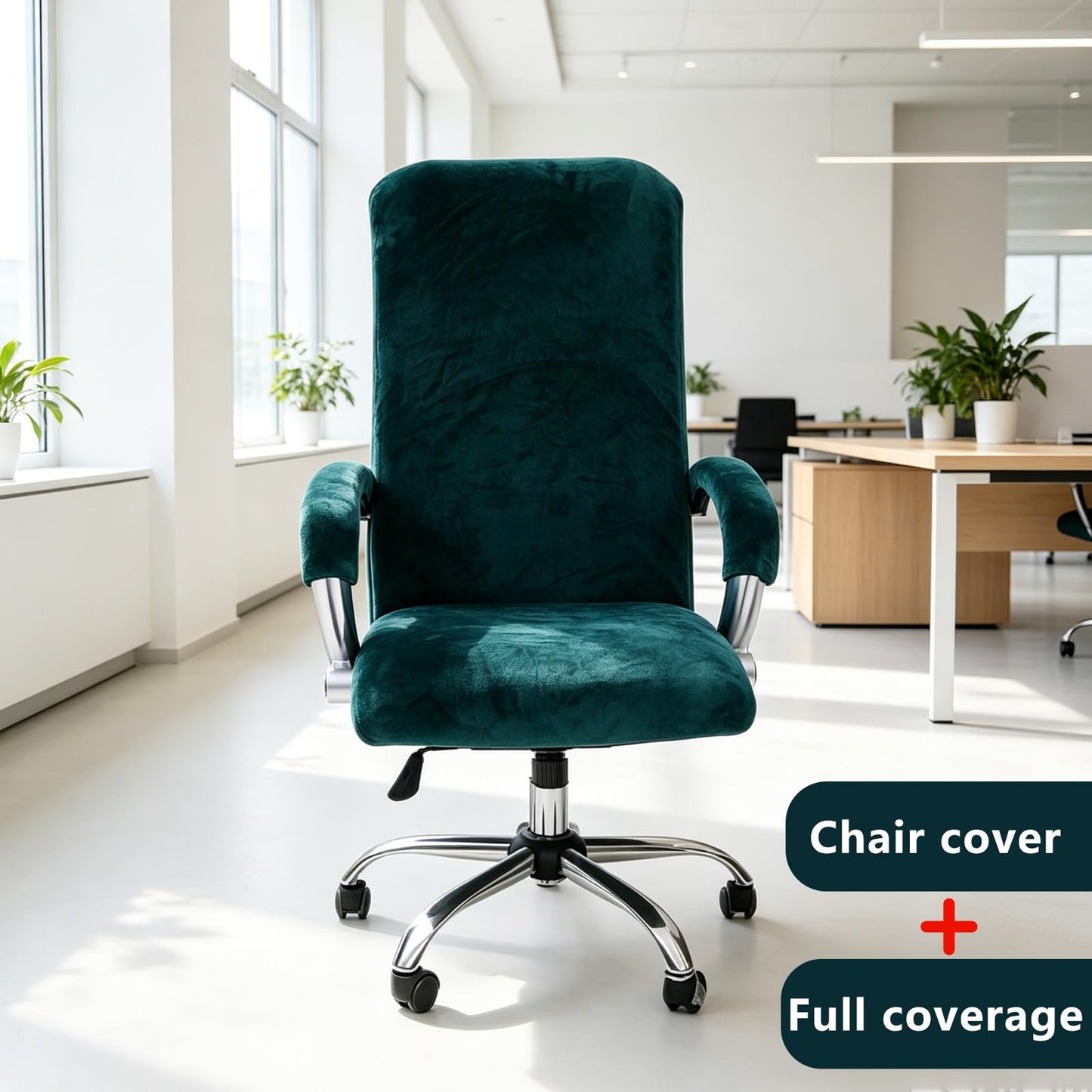 Set of 3 High Back Office Chair Cover, Stretch Polyester Velvet Computer Desk Chair Slipcover with 2 Armrest Covers