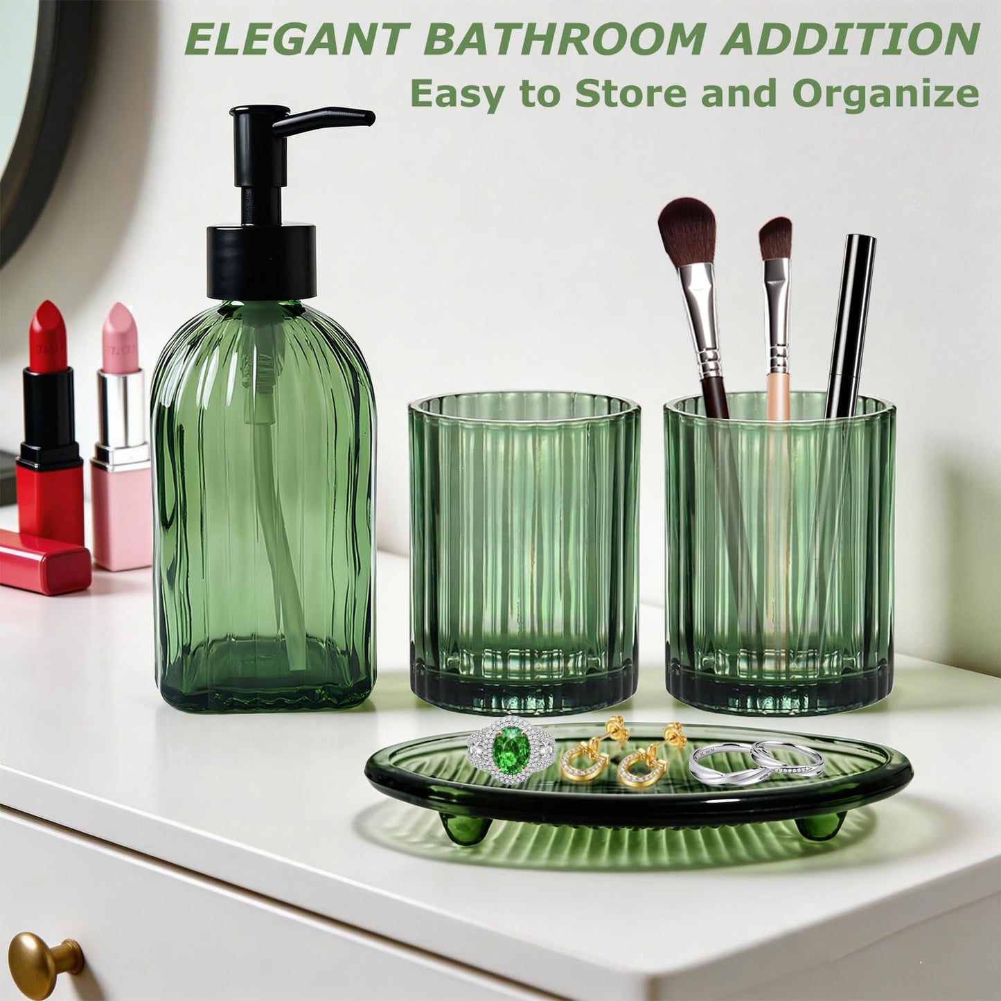 GKSCXEXE 4PCS Green Bathroom Accessories Set, Bathroom Soap Dispenser Set