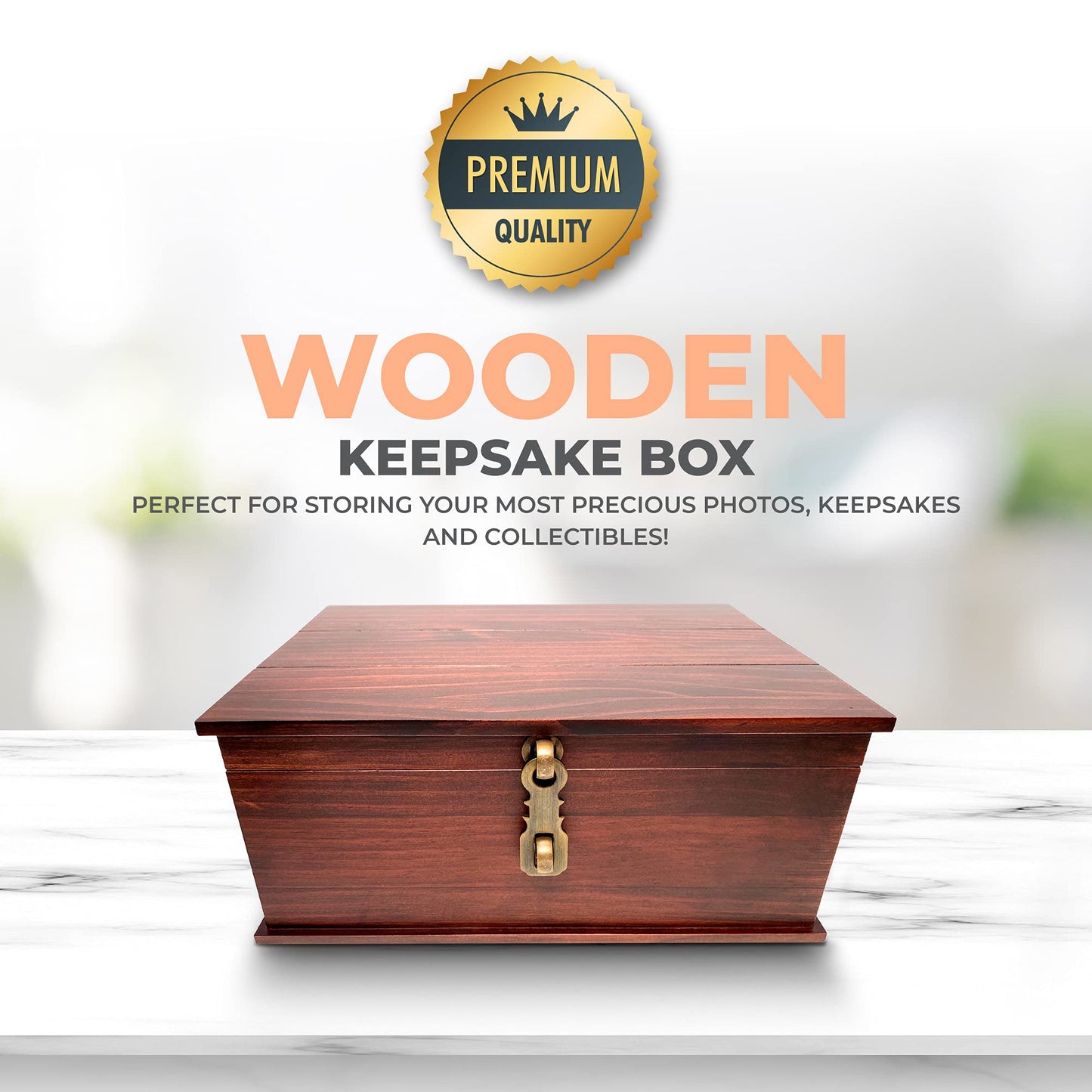Blake & Lake Antique Style Wood Storage Box - Decorative Wooden Box with Hinged Lid and Metal Latch for Home or Office
