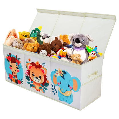 Decalsweet Extra Large Kids Toy Storage Box with Lid,Foldable Oxford Toy Storage Organizer Box with Mesh Pockets for Children-96?32?40cm-Toy Chest