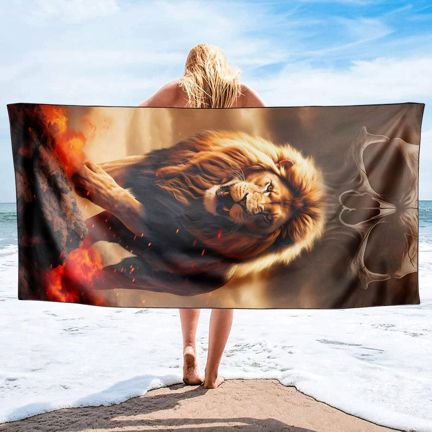 YISUMEI Lion Beach Towels for Adults Extra Large 180 x 90 cm, Microfibre Quick Dry Towel for Travel Swimming Camping Sports