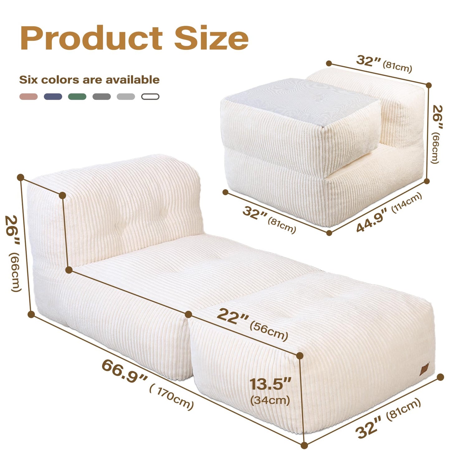 UODERS Big Bean Bag Chair for Adults, 170"x80" Lounger Large Bean Bag Sofa, Memory Foam Filled Beanbag Chair for Living Room, Bedroom, Balcony