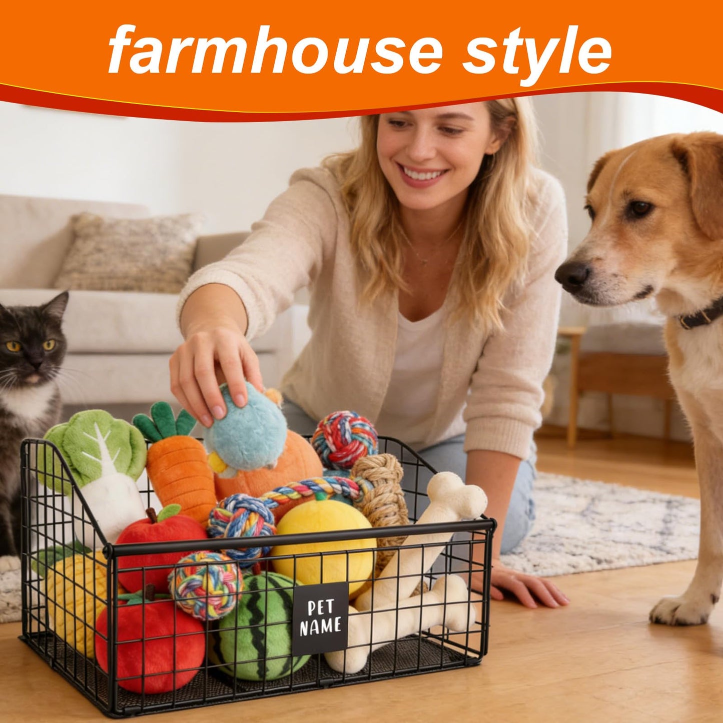 Penitue Indestructible Dog Toy Basket, 42.5x28x21.5cm/16.7x11x8.5in Metal Pet Storage Box Bin Holder for Chew Toys Bones and Treats Durable Toy