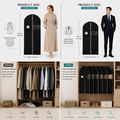 URMI Suit Bag, Breathable 60 x 100cm 5 PCS Garment Bags Clothes Bags for Storage with Clear Window Dust Moth Proof Dress Bags Protector for Suit