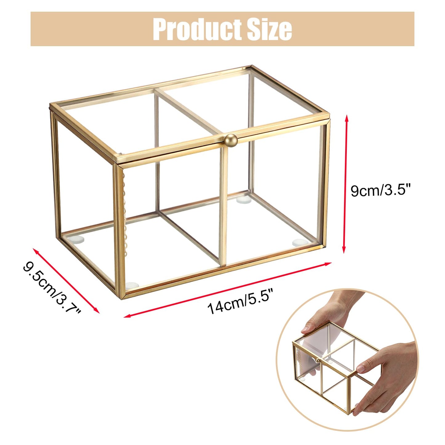 SUMTree Gold Glass Cotton Swab Holder with 2 Compartments, 14*9.5*9cm