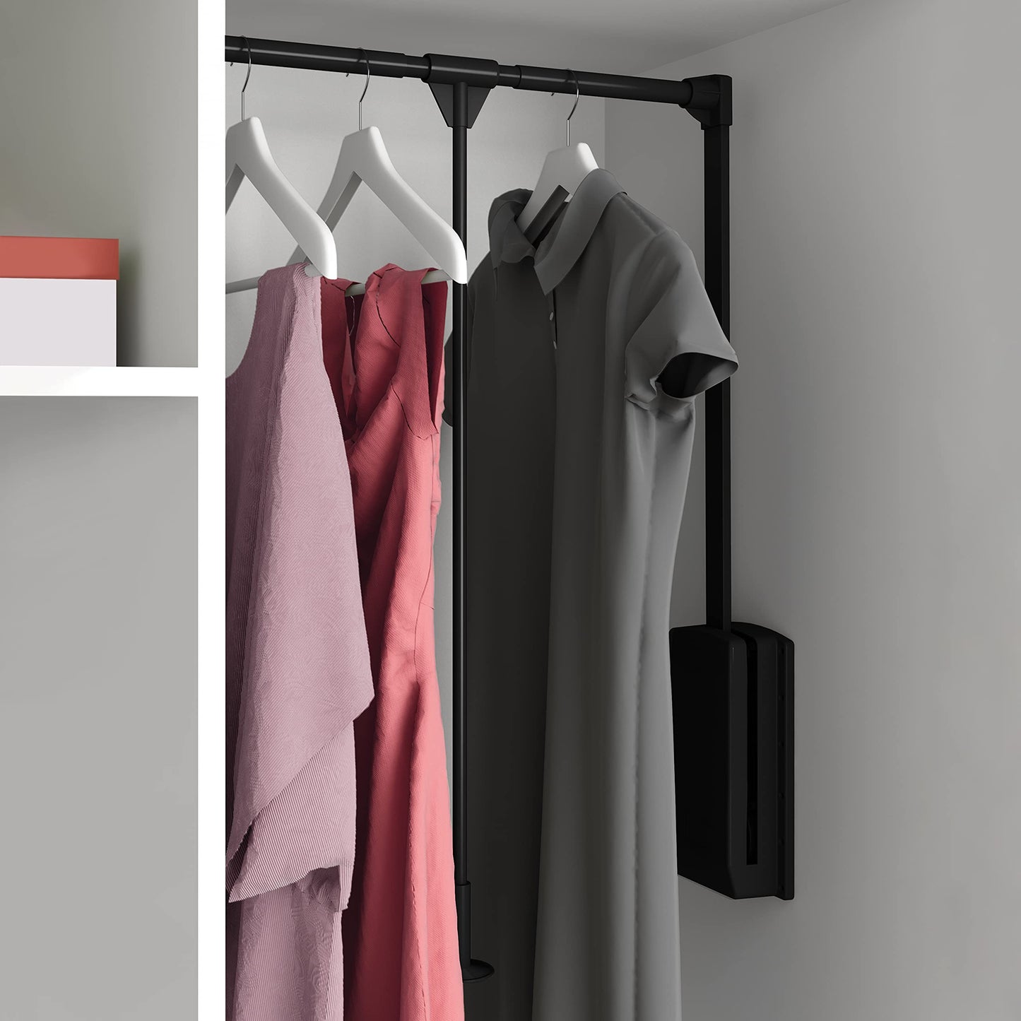 Emuca -Hang pull down wardrobe rail lift, adjustable width 17,7-23,6 inch (450-600mm), black, steel