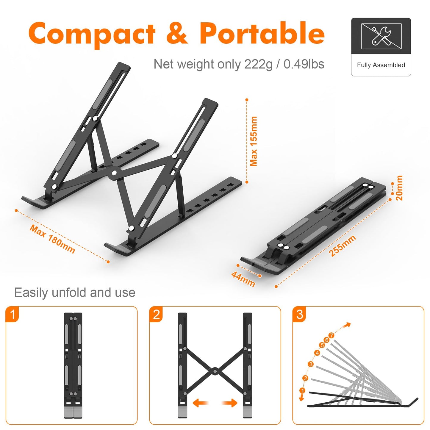 GRIFEMA Laptop Stand for Desk, Aluminum Laptop Riser 7-Angle Adjustable