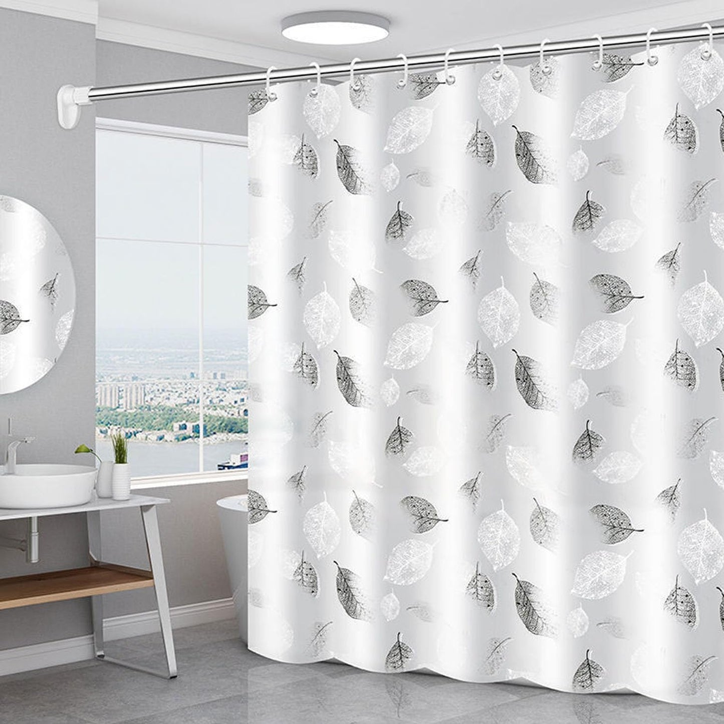 Shower Curtain for Bathroom, 100% Polyester Waterproof Mould Proof Resistant Fabric, 180 x 180cm PEVA Bathroom Curtains with Grommets & 12 Pcs Hooks