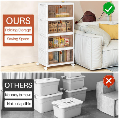 PurKeep Storage Boxes with Lid - 23L*4 Tier Plastic Storage Box with Lid, Stackable Storage Boxes with Wheels, Storage Drawers with Front Door,