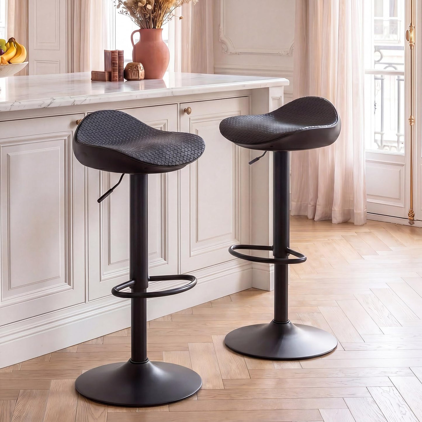 YOUNUOKE Black Bar Stools Set of 2 Backless Breakfast Barstools
