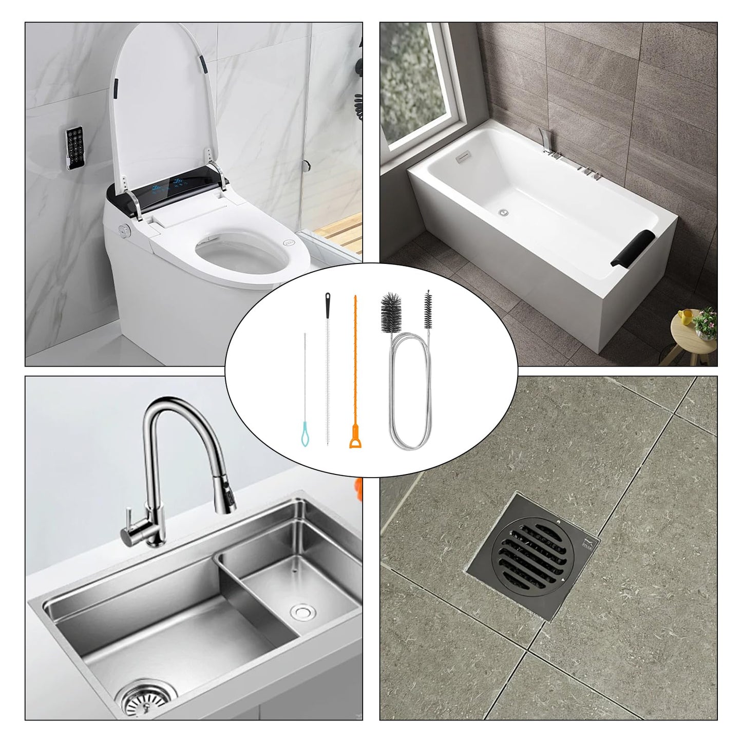 6 Pcs Bathroom Kitchen Sink Unblocker Tool, Kitchen Bath Drain Unblocker Tools, Multifunctional Plumbing Unclogger Tool Drain Cleaning Brush for