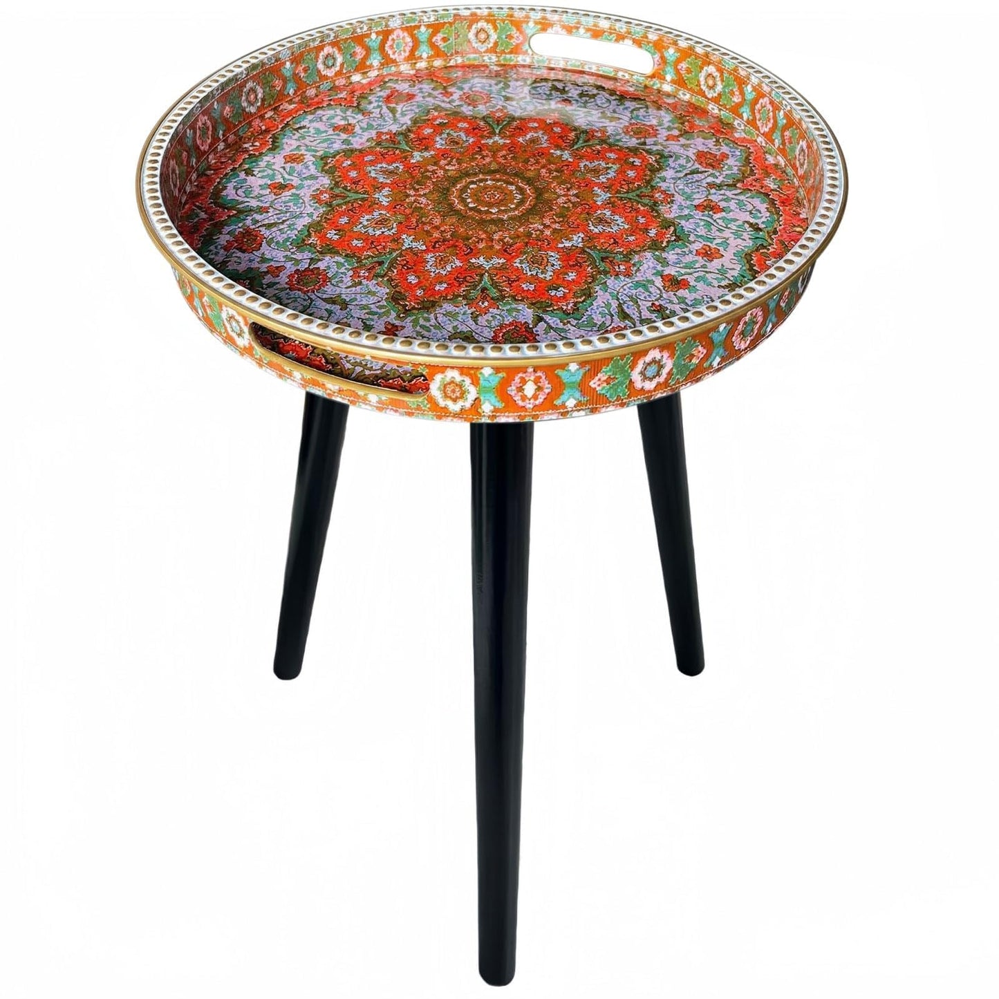 Simmer Stone Round Indoor Side Tables with Detachable Wooden 3 Legs, Versatile Tray Table, Perfect For Round Coffee Table Tea