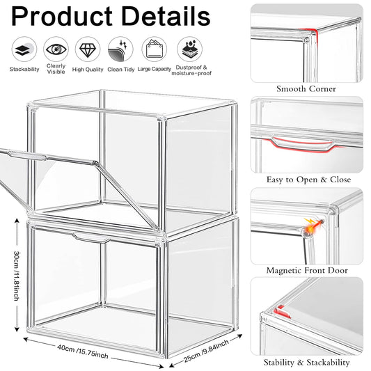 LINYAPRY 4 Packs Clear Plastic Handbag Storage Organizer for Closet, Large Acrylic Display Box for Handbag, Stackable Storage Boxes Bag Organizer with