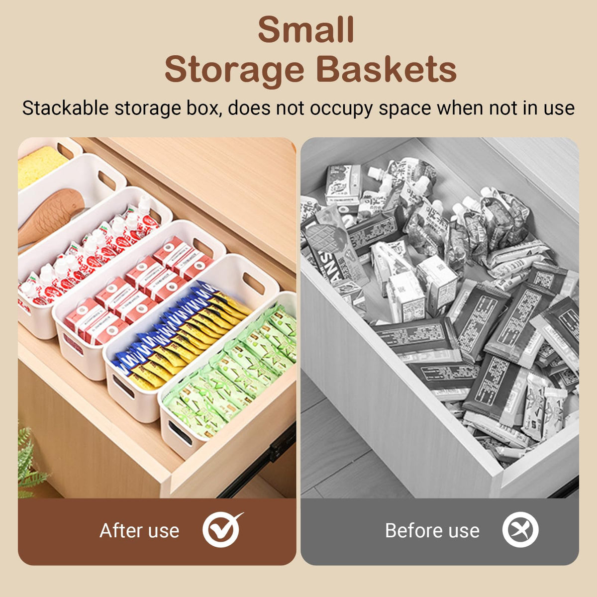 XMSHYODSM Narrow Storage Box, 6 pack Bathroom Storage Baskets, Narrow Storages Box Plastic Storages Baskets with Handles Kitchen Cupboard Organiser